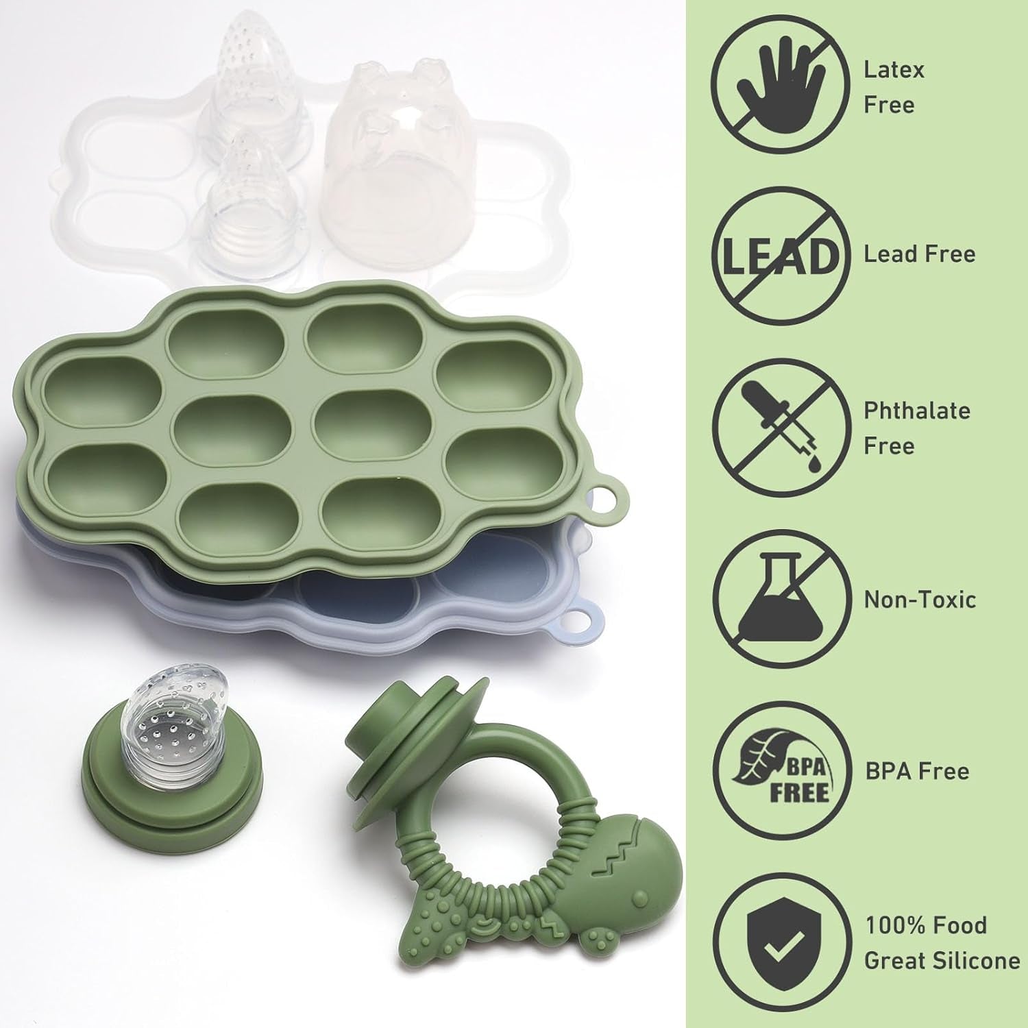 Baby Breastmilk Popsicle Molds & Baby Fruit Feeder Pacifier, Silicone Baby Food Freezer Tray Storage Containers for Infant Teething Self Feeding