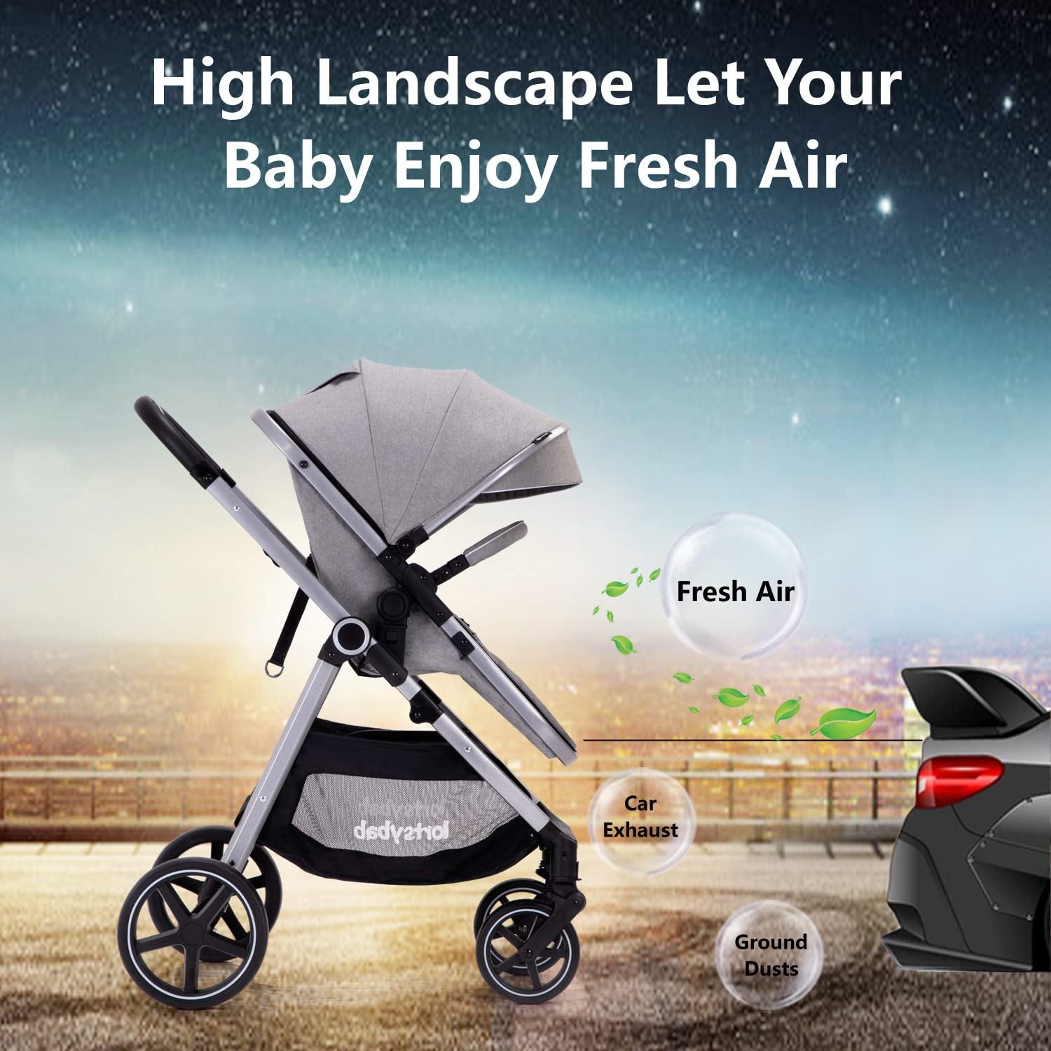 2-In-1 Baby Stroller with Bassinet Mode - Folding Infant Newborn Pram Stroller with Reversible Seat - Toddler Strollers for 0-36 Months Old Babies (Gery)
