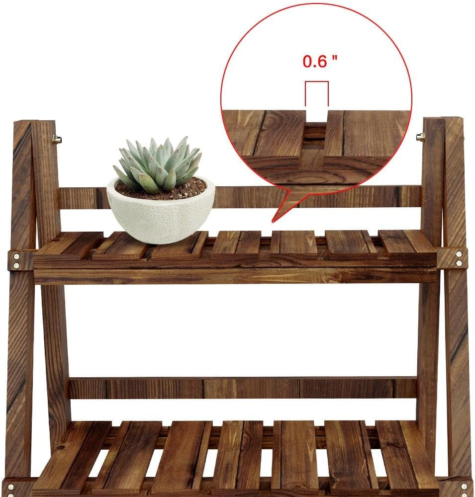Folding Plant Stand Wooden Foldable Plant Shelf 3-Tier Flower Pot Stand Plants Display Shelf Rack Ladder Garden Indoors Outdoors 23.6 X 15 X 36.6In