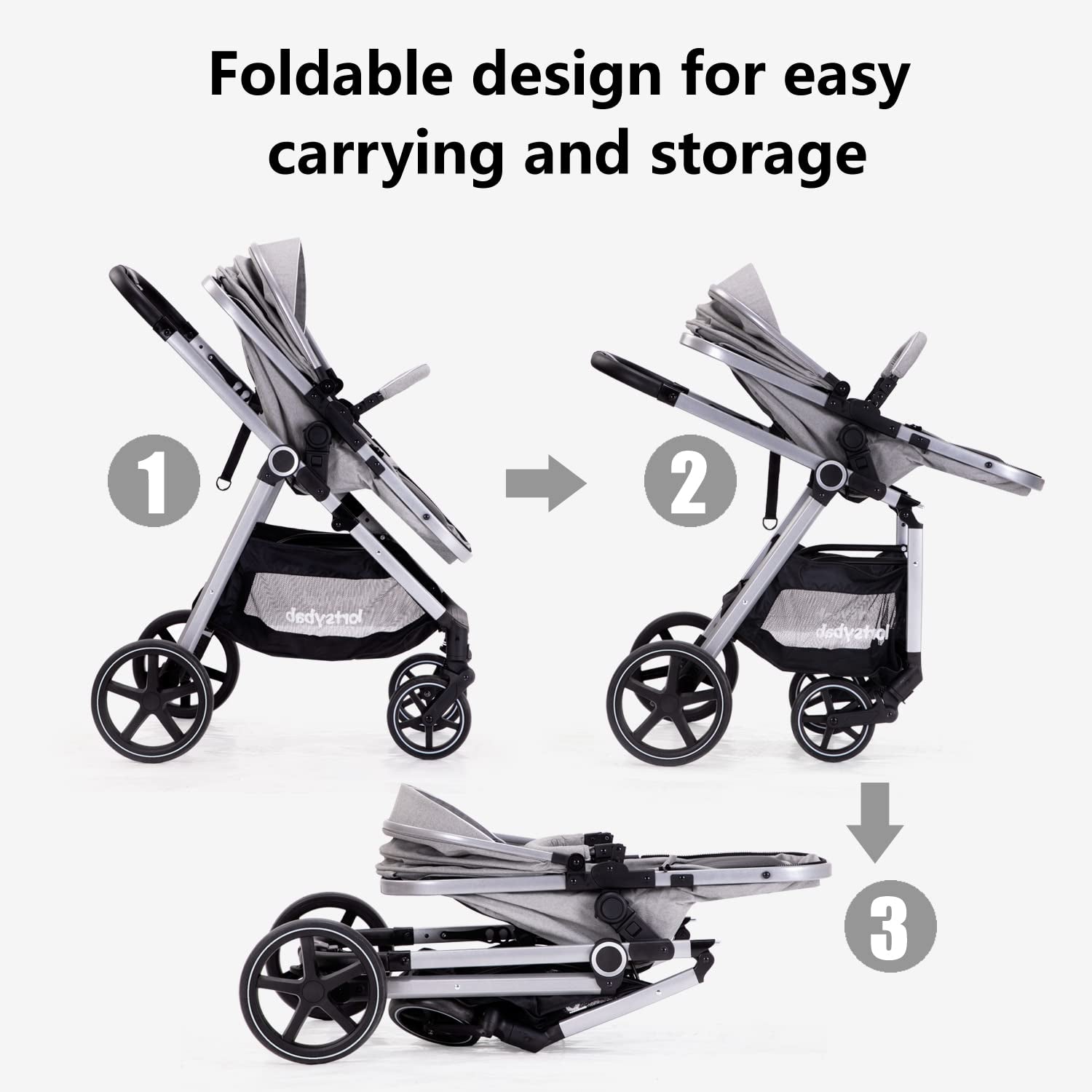 2-In-1 Baby Stroller with Bassinet Mode - Folding Infant Newborn Pram Stroller with Reversible Seat - Toddler Strollers for 0-36 Months Old Babies (Gery)