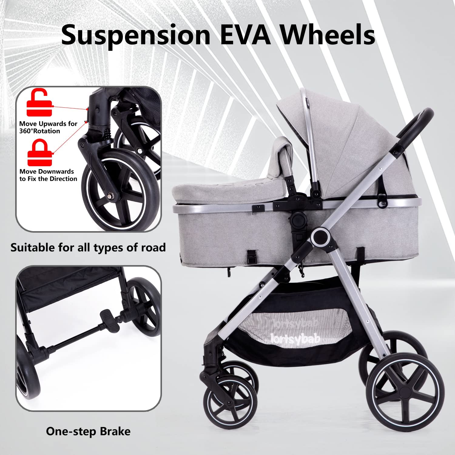 2-In-1 Baby Stroller with Bassinet Mode - Folding Infant Newborn Pram Stroller with Reversible Seat - Toddler Strollers for 0-36 Months Old Babies (Gery)