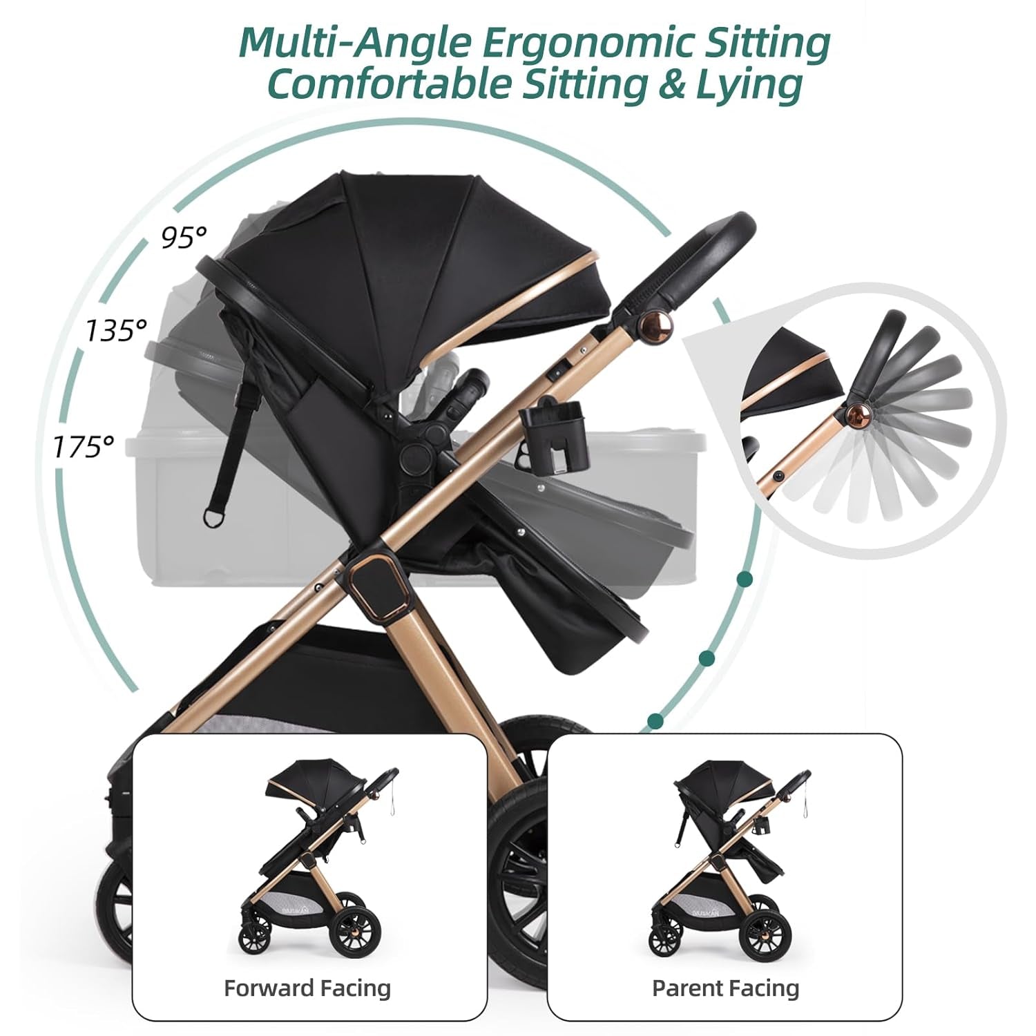 6-In-1 Convertible Baby Stroller with Bassinet Mode - Toddler Stroller W/Footmuff, Rain Cover, Cup Holder & Large Storage, Newborn Stroller W/All-Scene Large Wheels, Reversible Seat(Black)