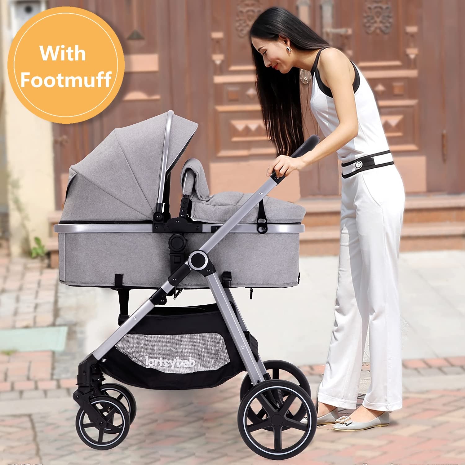 2-In-1 Baby Stroller with Bassinet Mode - Folding Infant Newborn Pram Stroller with Reversible Seat - Toddler Strollers for 0-36 Months Old Babies (Gery)