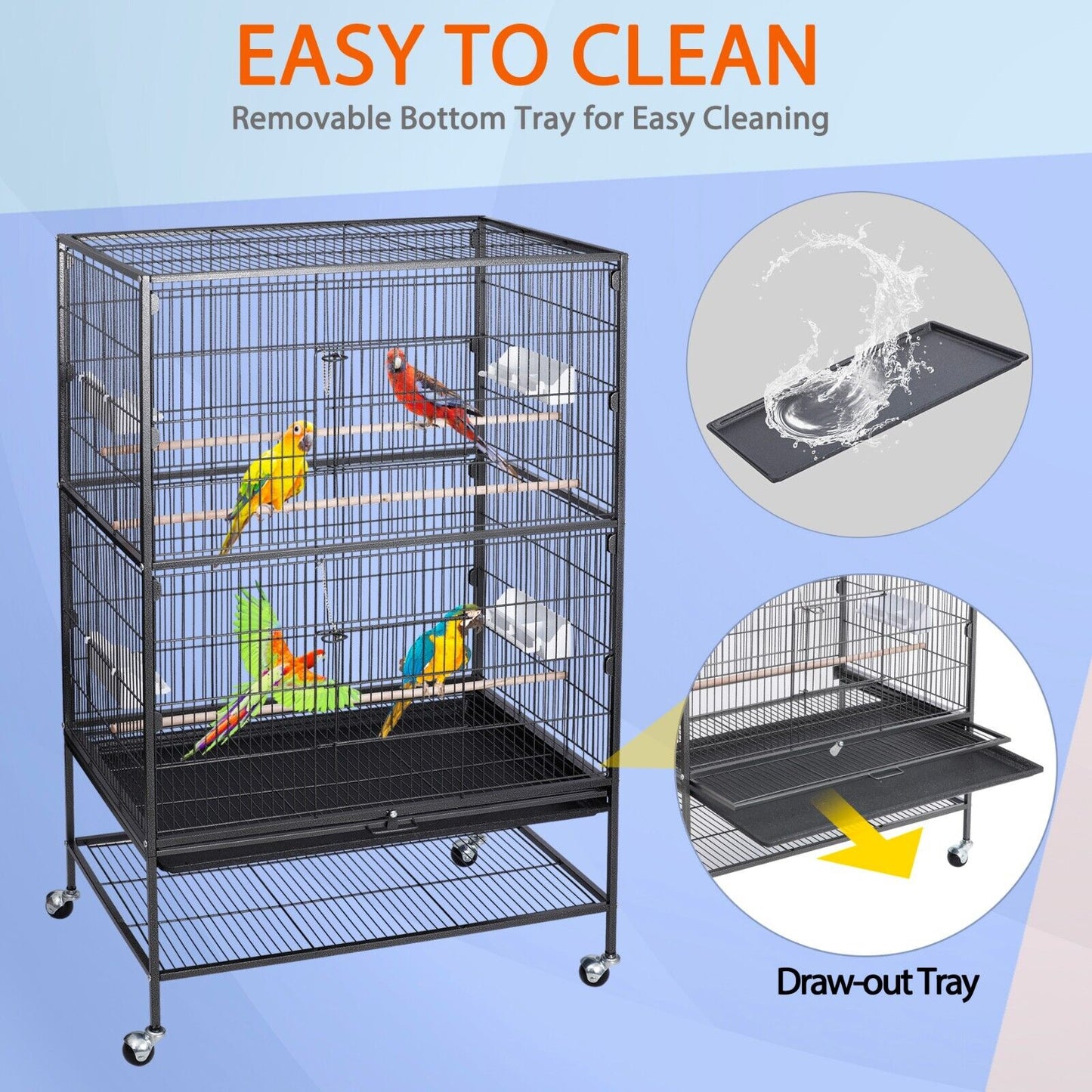 52" Wrought Iron Bird Cage Large Flat Top Parrot Cockatiel Cage  W/Rooling Stand