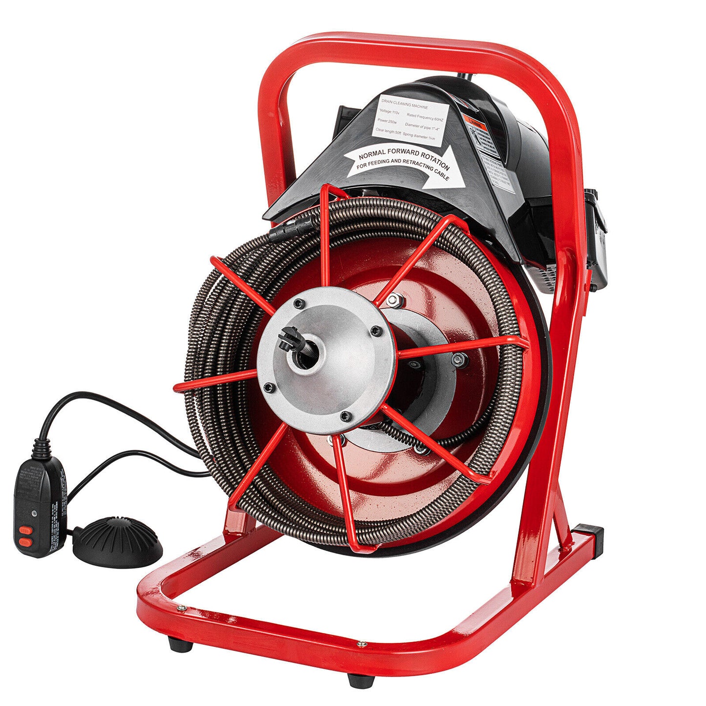 Electric 250W Drain Auger Cleaner 50'x3/8" Sewer Snake Drain Cleaning Machine
