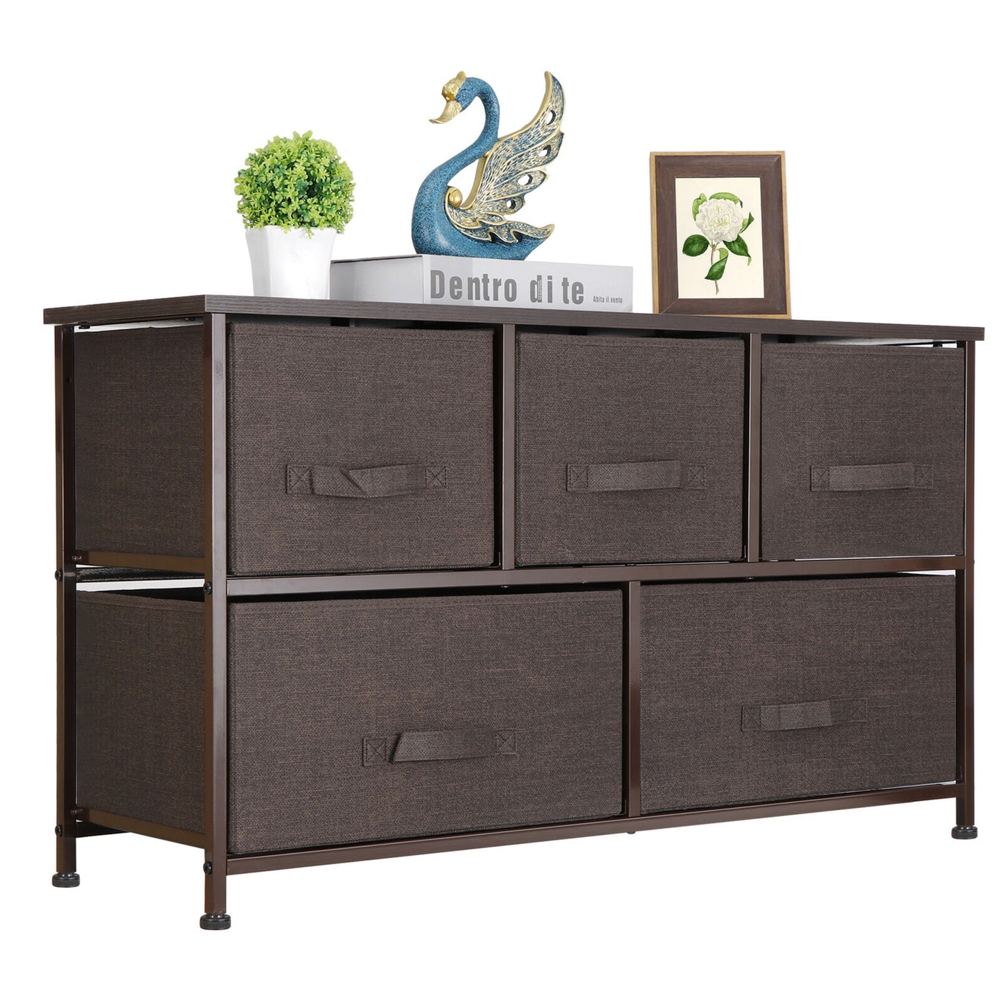 5 Drawers Extra Wide Dresser Storage Tower Chest Closets Bedroom Entryway Brown