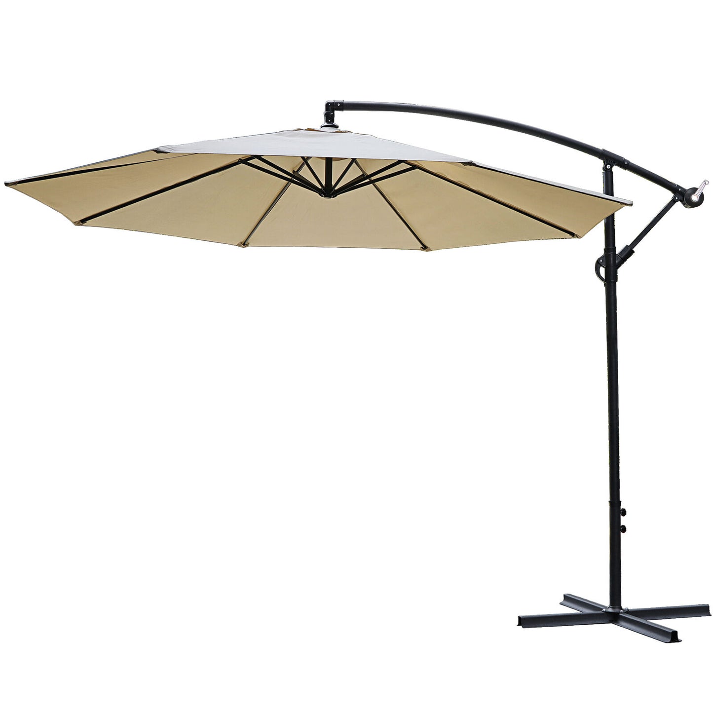 10ft Cantilever Patio Umbrella Hanging Market Umbrellas with Crank in Garden Tan