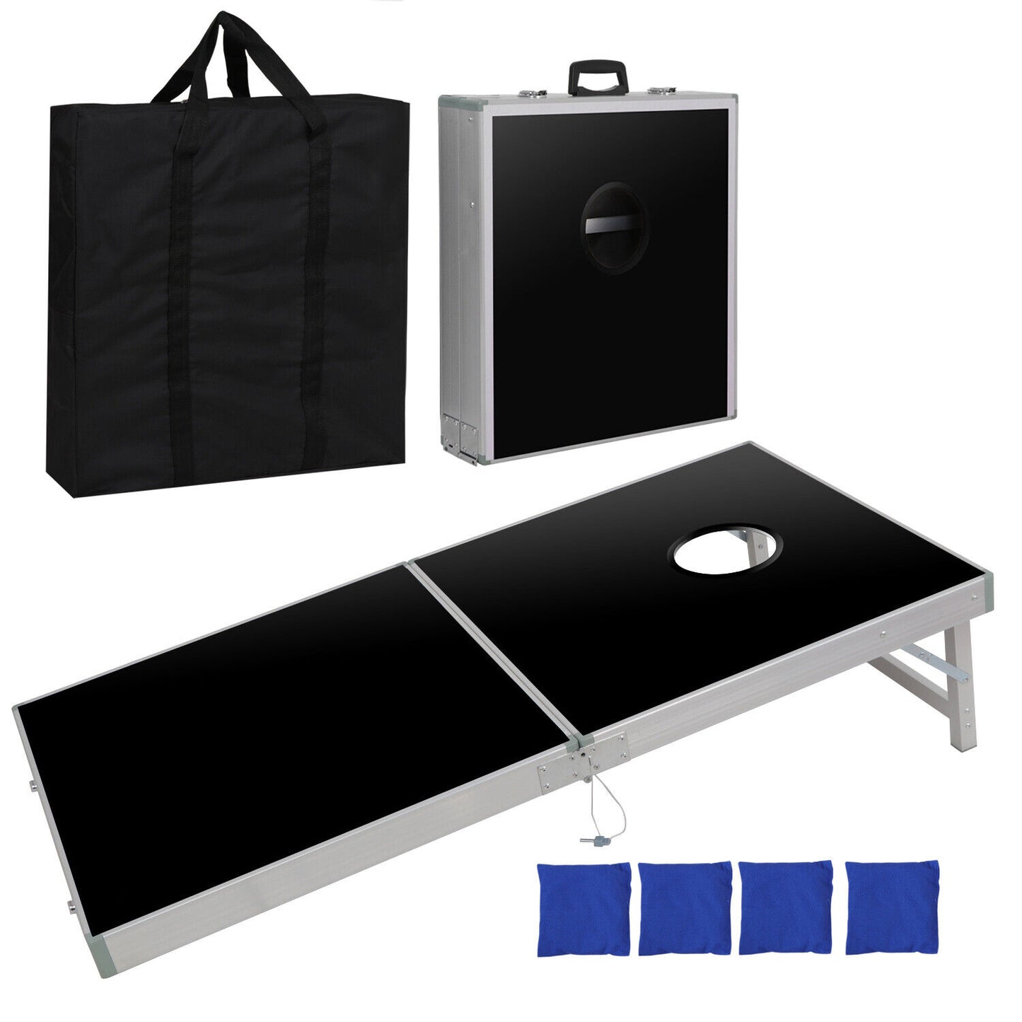 Aluminium Cornhole Pro Regulation Size Bean Bag Toss Game Set (Black) 4 x 2FT
