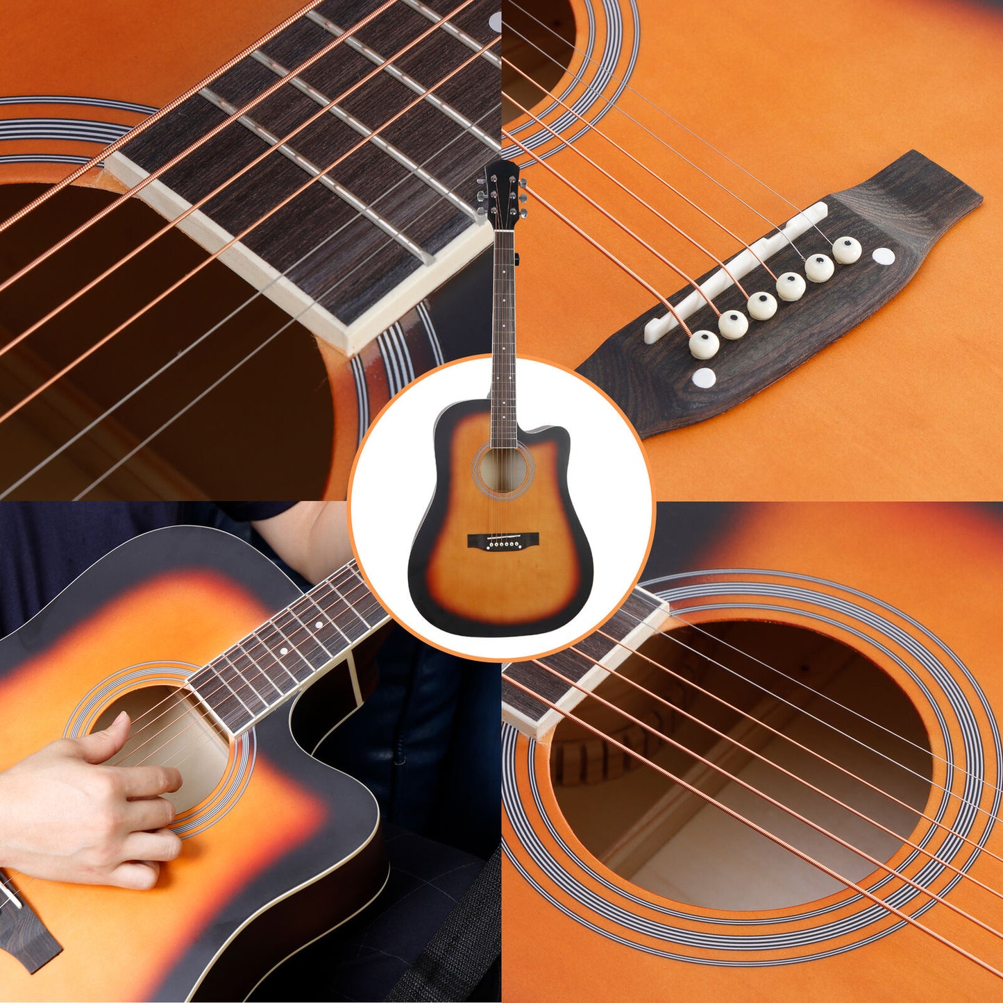 41" Full Size Beginner Acoustic Guitar Set with Case Strap Capo Strings Tuner
