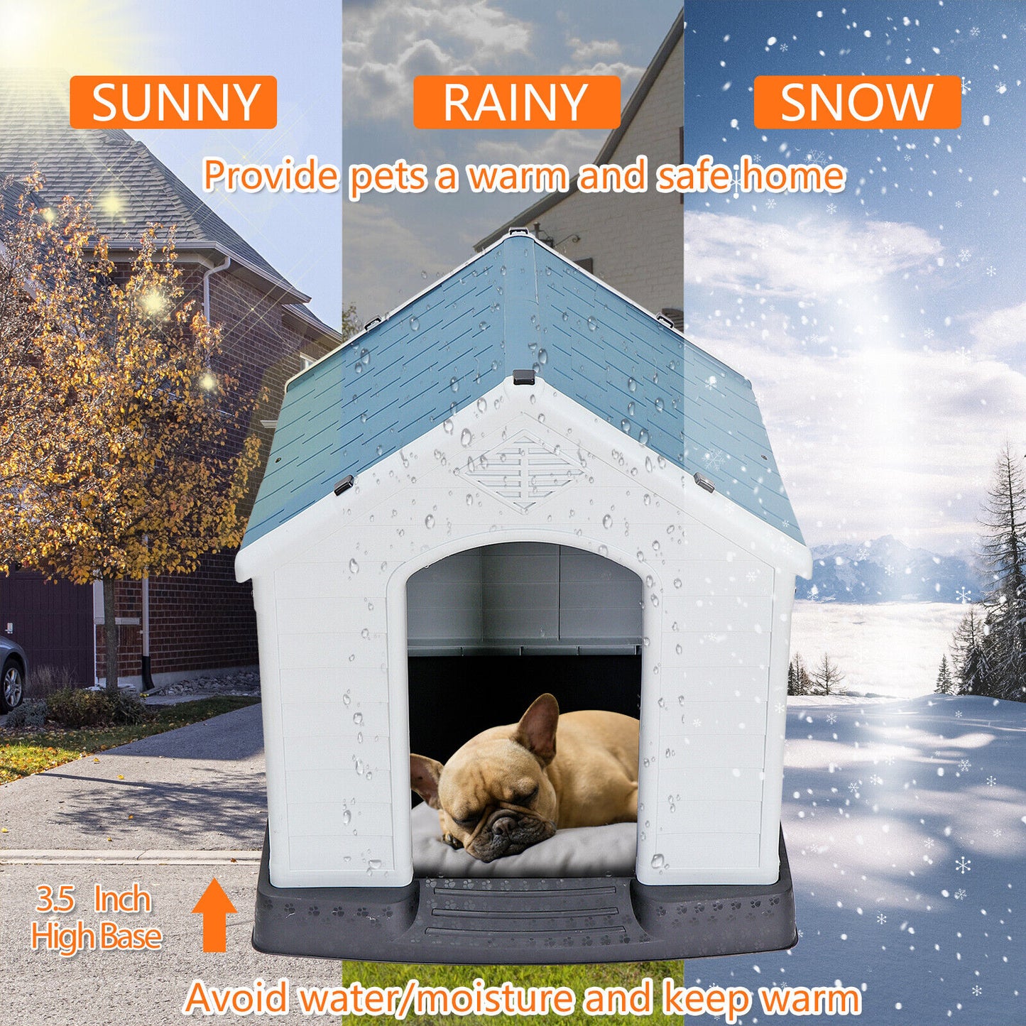 Dog House Indoor Outdoor Insulated Durable Plastic Dog House Weather White