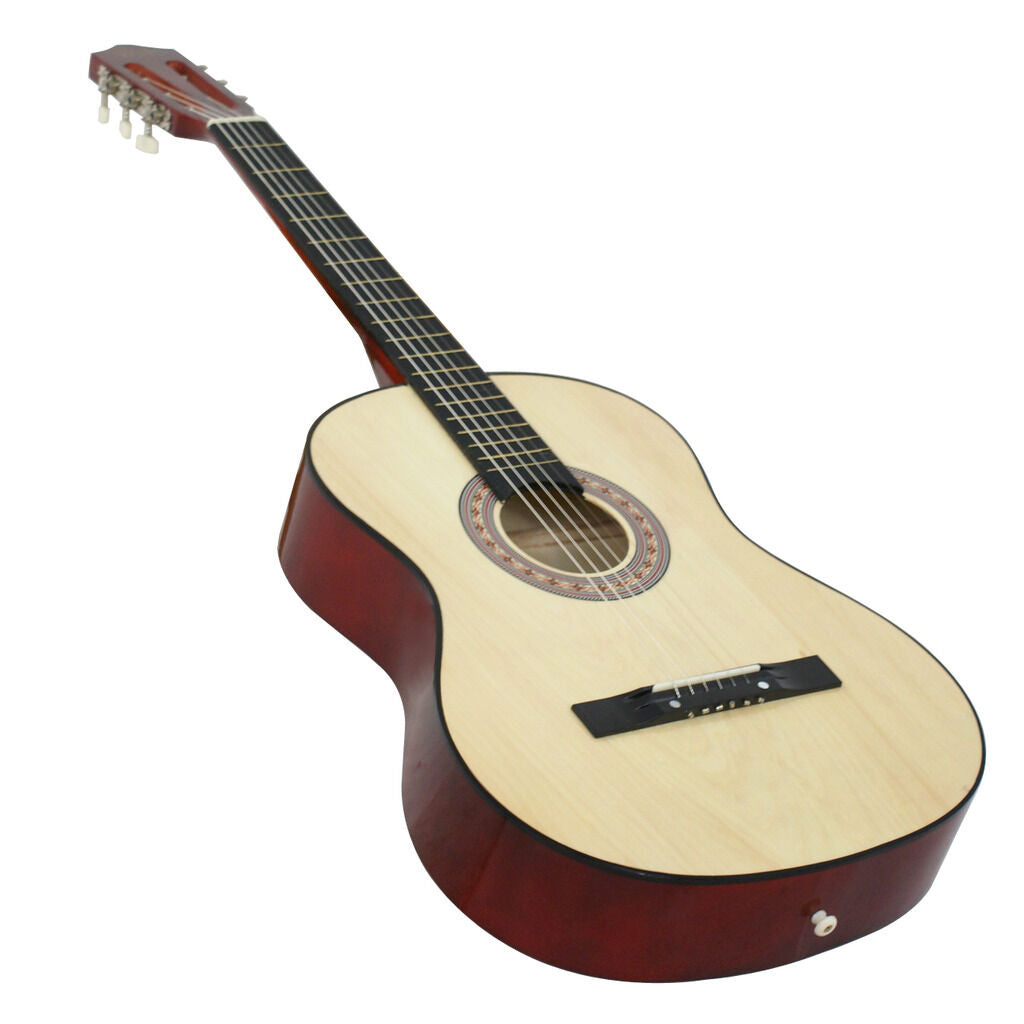 38" NATURAL Beginners Acoustic Guitar With Guitar Case, Strap, Tuner and Pick
