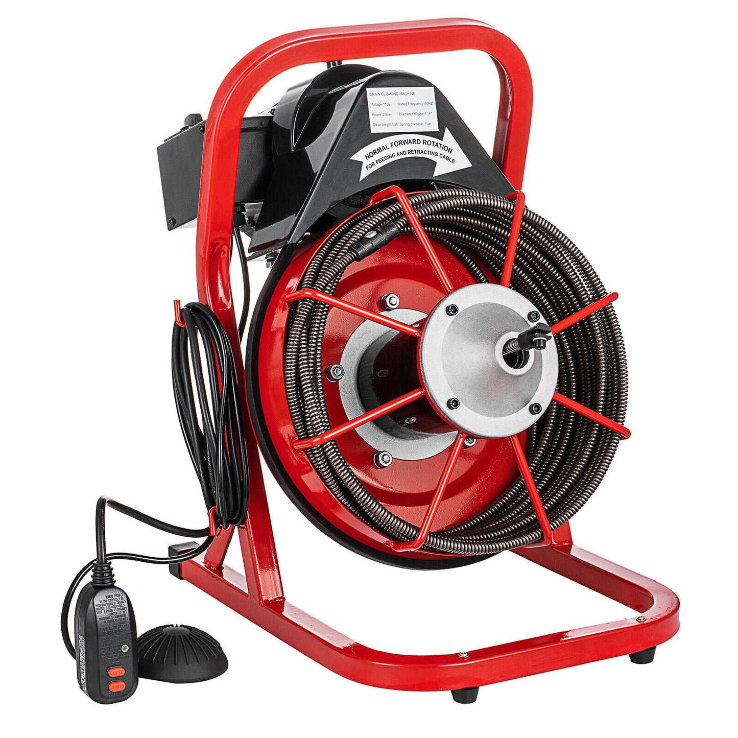 Electric 250W Drain Auger Cleaner 50'x3/8" Sewer Snake Drain Cleaning Machine