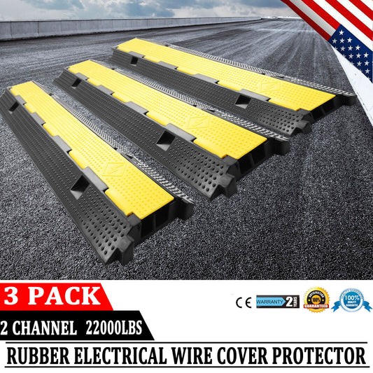3PCS 2-Channel Heavy Duty Wire Cover Cable Cord Road Ramp Protector PVC & Rubber