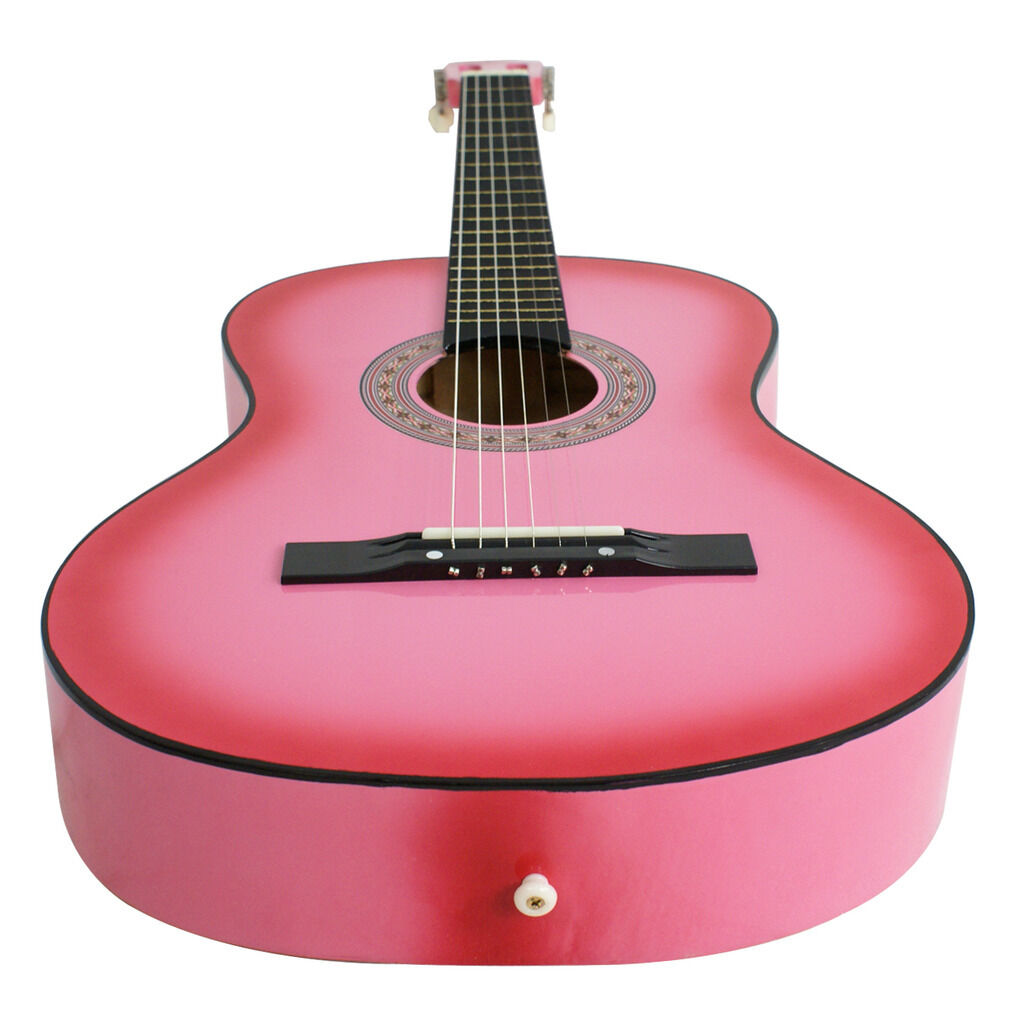 HOT New Beginners Pink Hardwood Acoustic Guitar With Guitar Pick Wire Strings