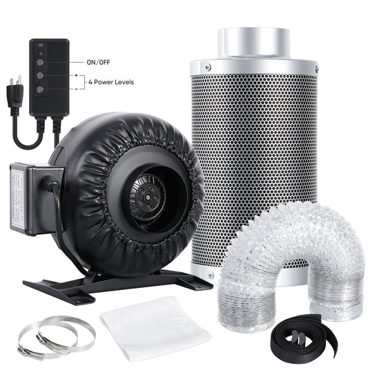 Air Filtration Kit 276 CFM Inline Fan 4 Carbon Filter 8 Feet of Ducting Combo