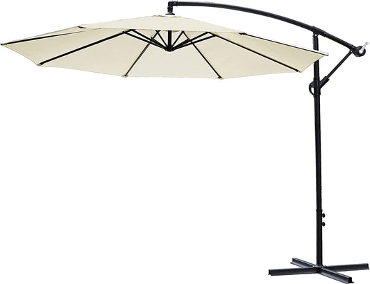 10ft Patio Umbrella Cantilever Offset Outdoor Umbrella Market Umbrella Hanging Umbrella Polyester Shade with Cross Base for Backyard, Poolside,Garden