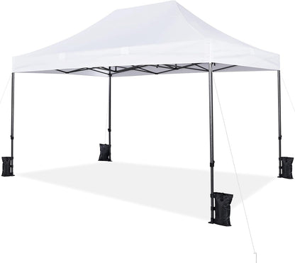 Canopy Tent, Commercial Instant Heavy Duty Canopy, 500D Waterproof Adjustable Canopy with Wheeled Carry Bag, 4 Sandbags and 4 Stakes (10X10, White)