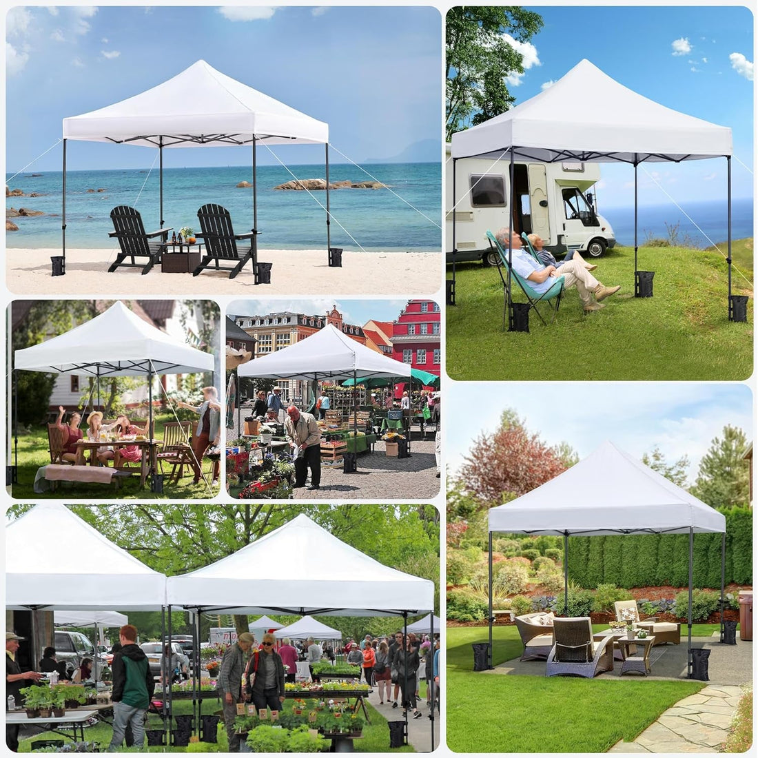 Canopy Tent, Commercial Instant Heavy Duty Canopy, 500D Waterproof Adjustable Canopy with Wheeled Carry Bag, 4 Sandbags and 4 Stakes (10X10, White)