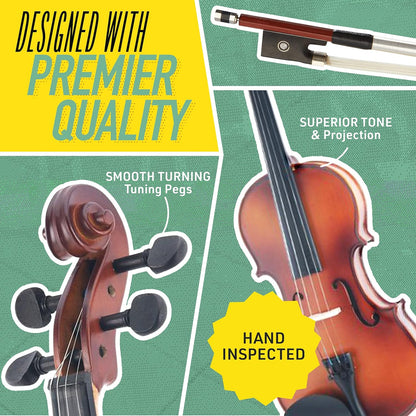 Violin for Beginners, Kids &amp; Adults - Beginner Kit for Student W/Hard Case, Rosin, Bow - Starter Violins, Wooden Stringed Musical Instruments