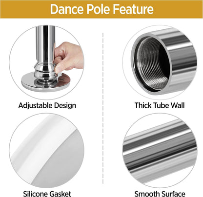 Dance Pole Spinning Static Dancing Pole Portable Removable for Home Club Bar Gym 44.5-108.3” Height Adjustable &amp; Weight Capacity 500Lb, Silver/Gold
