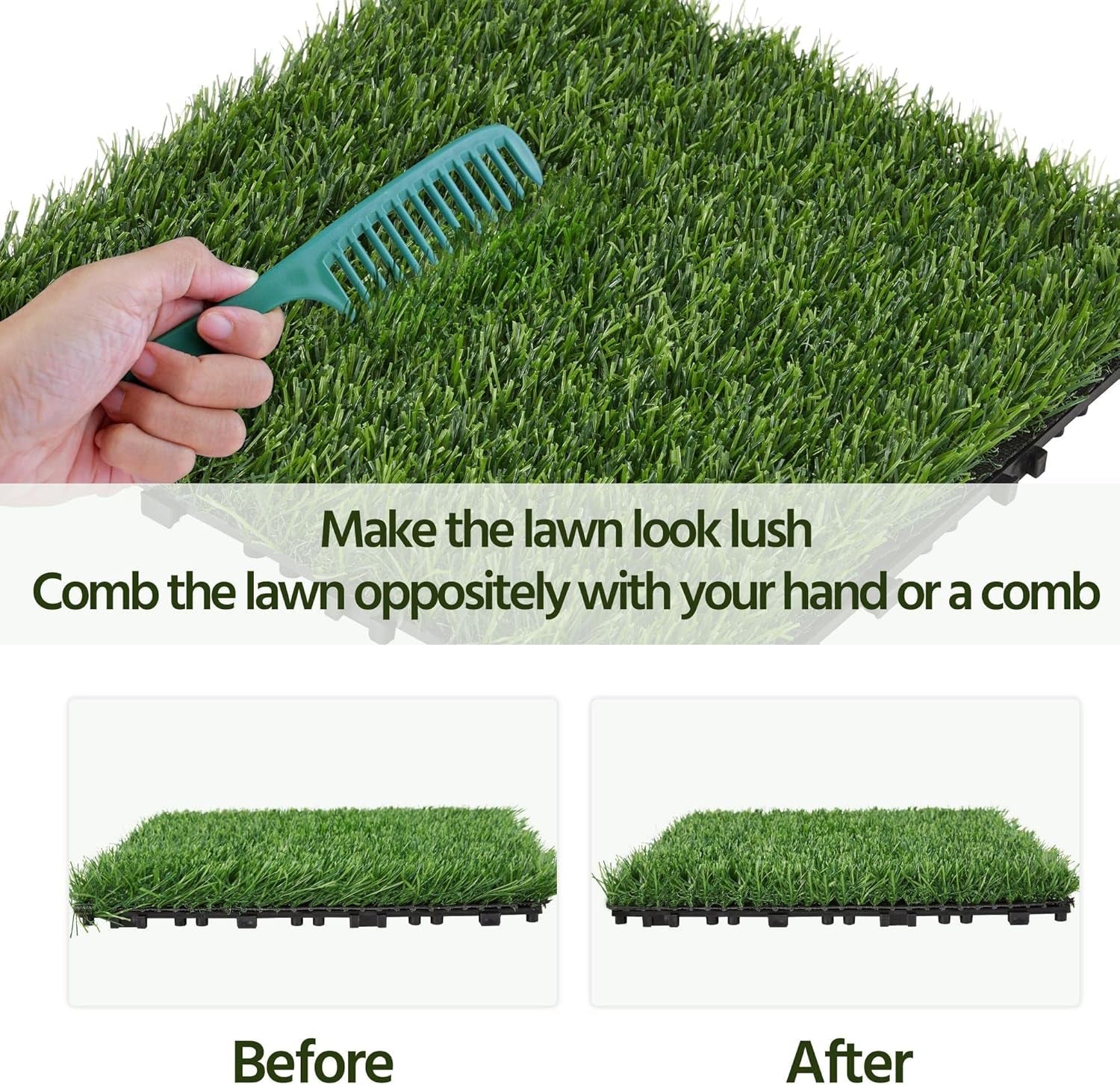 12&quot; X 12&quot; Artificial Grass, Turf Tiles Interlocking Self-Draining Grass, Fake Grass, Grass Pad for Dogs Potty, Patio, Balcony, Outdoor, Floor Decor, Pet, 27 Pack