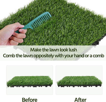 12&quot; X 12&quot; Artificial Grass, Turf Tiles Interlocking Self-Draining Grass, Fake Grass, Grass Pad for Dogs Potty, Patio, Balcony, Outdoor, Floor Decor, Pet, 27 Pack