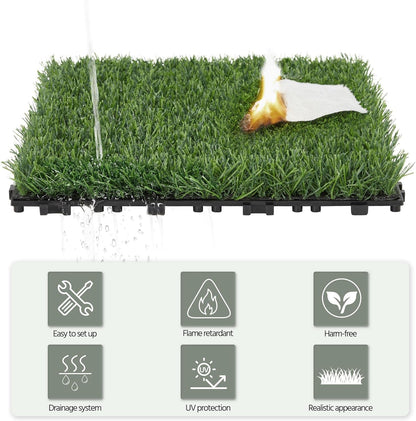12&quot; X 12&quot; Artificial Grass, Turf Tiles Interlocking Self-Draining Grass, Fake Grass, Grass Pad for Dogs Potty, Patio, Balcony, Outdoor, Floor Decor, Pet, 27 Pack