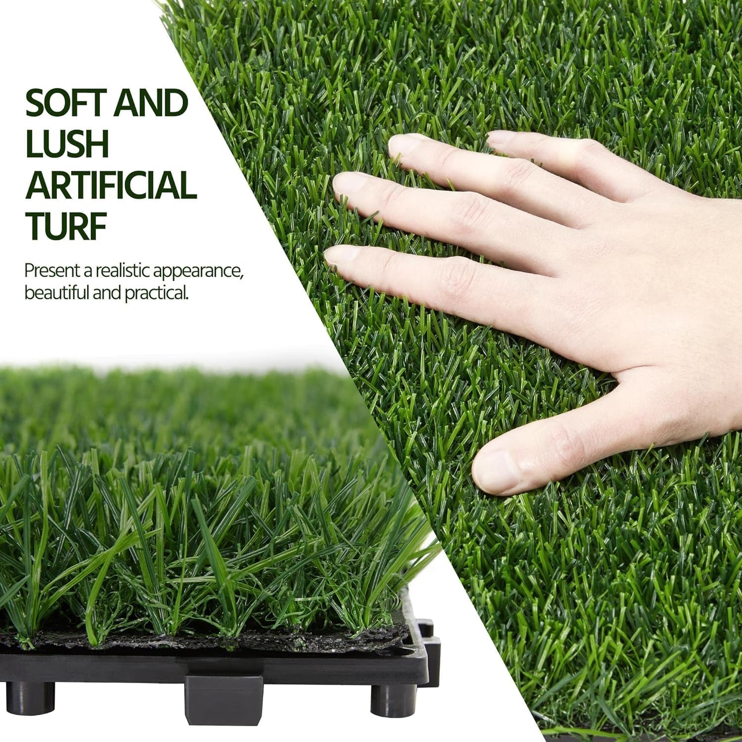 12&quot; X 12&quot; Artificial Grass, Turf Tiles Interlocking Self-Draining Grass, Fake Grass, Grass Pad for Dogs Potty, Patio, Balcony, Outdoor, Floor Decor, Pet, 27 Pack