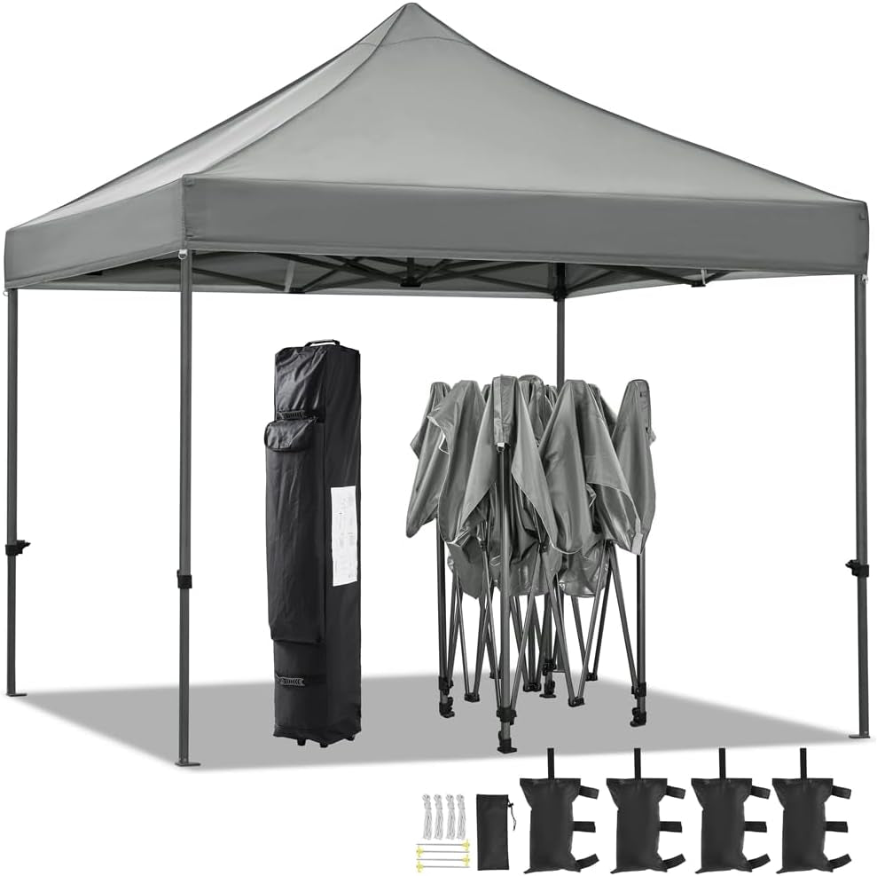 Canopy Tent, Commercial Instant Heavy Duty Canopy, 500D Waterproof Adjustable Canopy with Wheeled Carry Bag, 4 Sandbags and 4 Stakes (10X10, White)