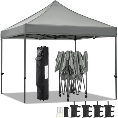 Canopy Tent, Commercial Instant Heavy Duty Canopy, 500D Waterproof Adjustable Canopy with Wheeled Carry Bag, 4 Sandbags and 4 Stakes (10X10, White)