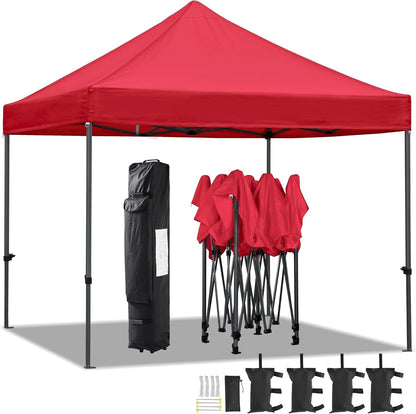Canopy Tent, Commercial Instant Heavy Duty Canopy, 500D Waterproof Adjustable Canopy with Wheeled Carry Bag, 4 Sandbags and 4 Stakes (10X10, White)