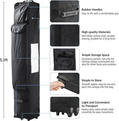 Canopy Tent, Commercial Instant Heavy Duty Canopy, 500D Waterproof Adjustable Canopy with Wheeled Carry Bag, 4 Sandbags and 4 Stakes (10X10, White)