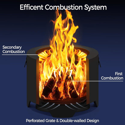 Fire Pit 23.5In Smokeless Fire Pit Tabletop with Stand Outdoor Wood Burning Firepit Set for outside Camping with Silicone Mat &amp; Fire Poker &amp; Rain Cover &amp; Lid &amp; Log Grate