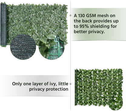 Faux Ivy Privacy Screen, 118&quot; X 39&quot; Artificial Hedges Privacy Protective &amp; Faux Ivy Leaf Decorative Screen W/Mesh Backing for Outdoor Indoor Garden Balcony Decor, 1PCS