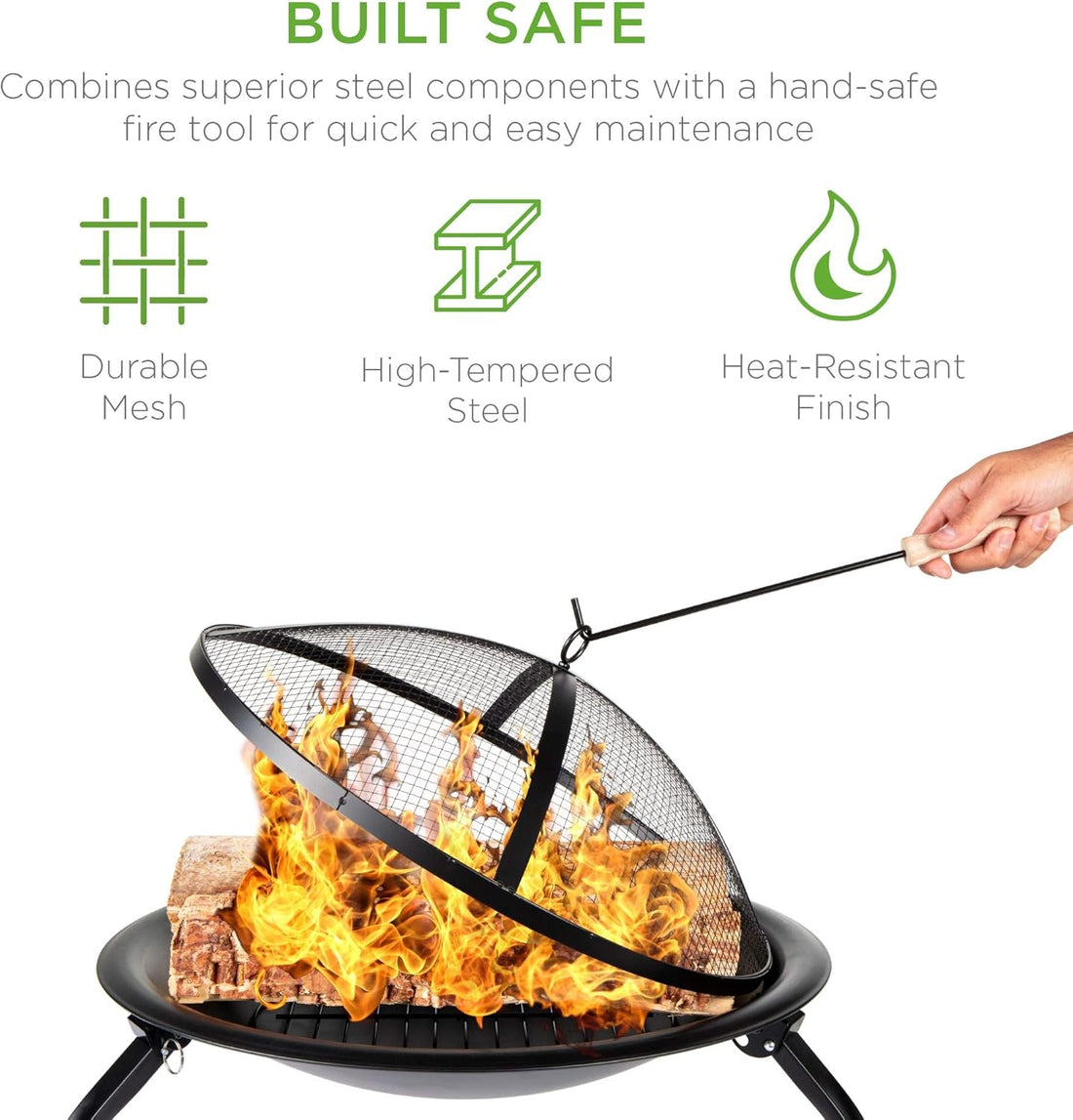 22In Steel Fire Pit Bowl, Outdoor Portable Folding Firepit, Small Wood Burning Bonfire Pit, Camping BBQ Grill for Patio, Backyard, outside W/Screen Cover, Log Grate, Poker