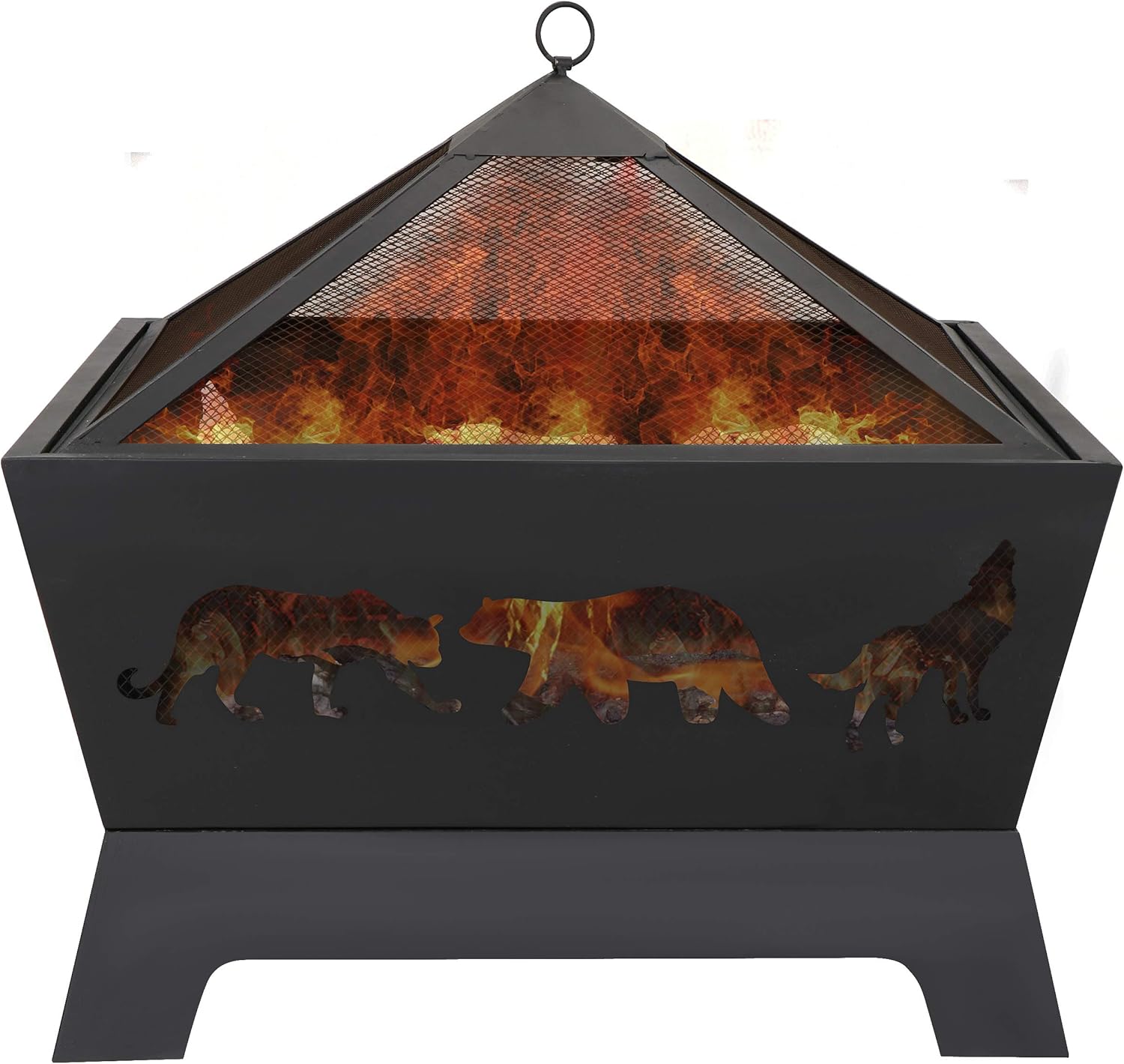 26 inch Heavy Duty Steel Square Wood Burning Patio Firepit Bowl with Screen Waterproof Cover and Poker