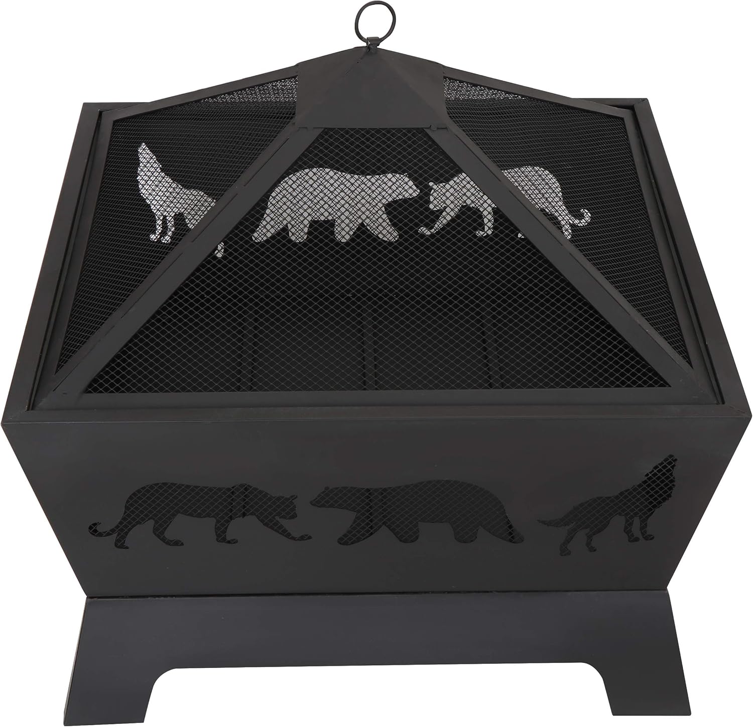 26 inch Heavy Duty Steel Square Wood Burning Patio Firepit Bowl with Screen Waterproof Cover and Poker