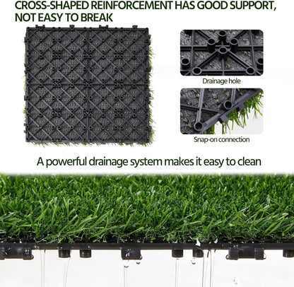 12&quot; X 12&quot; Artificial Grass, Turf Tiles Interlocking Self-Draining Grass, Fake Grass, Grass Pad for Dogs Potty, Patio, Balcony, Outdoor, Floor Decor, Pet, 27 Pack