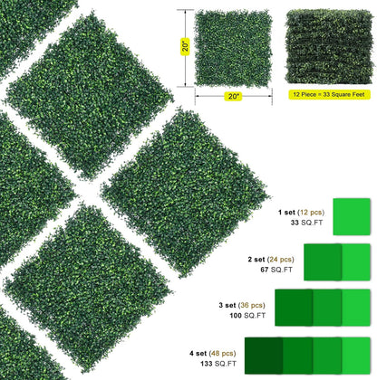 12PCS 20&quot;x20&quot; Artificial Hedge Wall Screen 4 Layers Plant Wall
