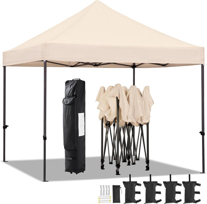Canopy Tent, Commercial Instant Heavy Duty Canopy, 500D Waterproof Adjustable Canopy with Wheeled Carry Bag, 4 Sandbags and 4 Stakes (10X10, White)
