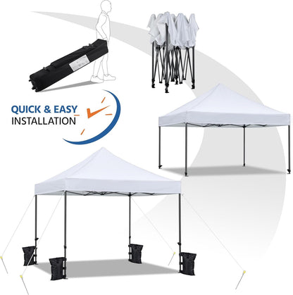 Canopy Tent, Commercial Instant Heavy Duty Canopy, 500D Waterproof Adjustable Canopy with Wheeled Carry Bag, 4 Sandbags and 4 Stakes (10X10, White)