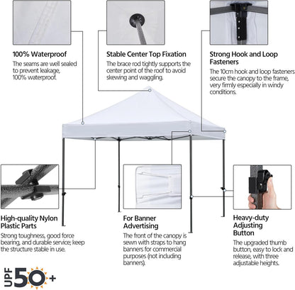 Canopy Tent, Commercial Instant Heavy Duty Canopy, 500D Waterproof Adjustable Canopy with Wheeled Carry Bag, 4 Sandbags and 4 Stakes (10X10, White)