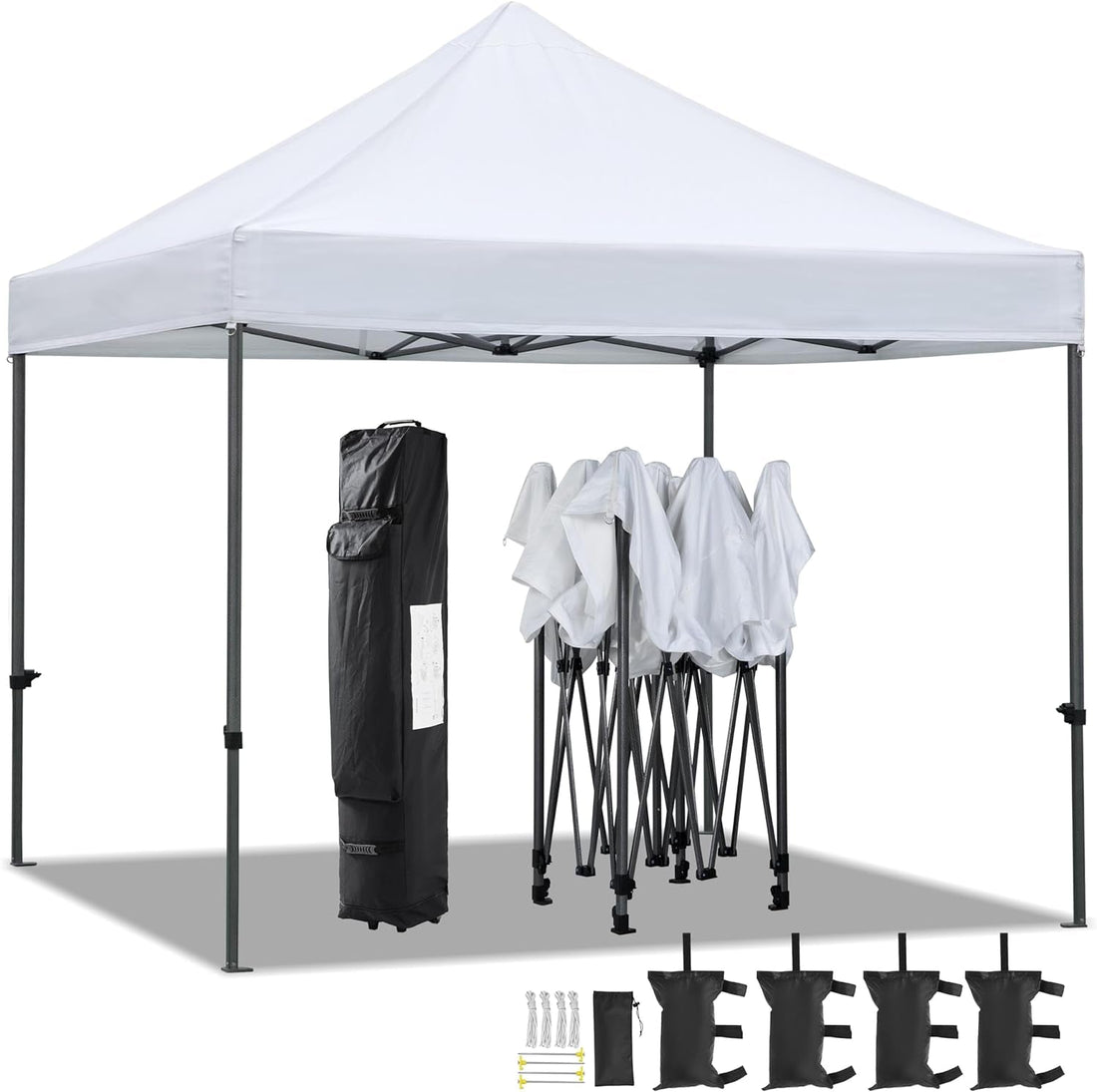 Canopy Tent, Commercial Instant Heavy Duty Canopy, 500D Waterproof Adjustable Canopy with Wheeled Carry Bag, 4 Sandbags and 4 Stakes (10X10, White)