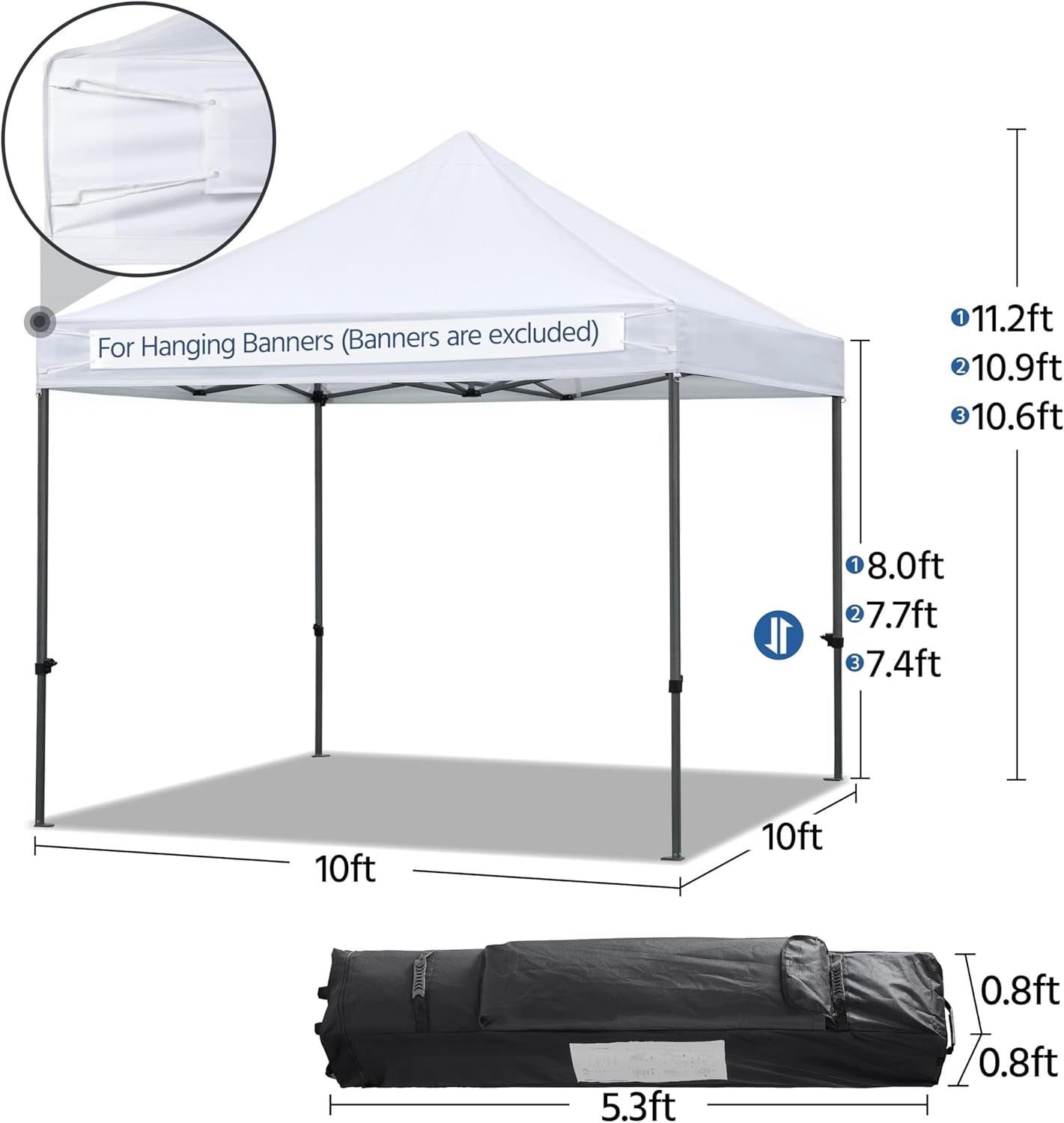 Canopy Tent, Commercial Instant Heavy Duty Canopy, 500D Waterproof Adjustable Canopy with Wheeled Carry Bag, 4 Sandbags and 4 Stakes (10X10, White)