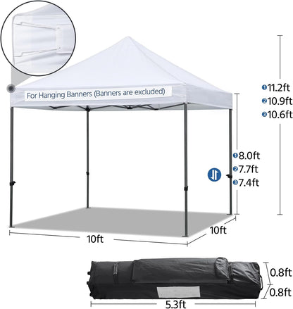 Canopy Tent, Commercial Instant Heavy Duty Canopy, 500D Waterproof Adjustable Canopy with Wheeled Carry Bag, 4 Sandbags and 4 Stakes (10X10, White)