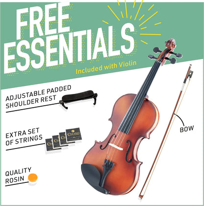 Violin for Beginners, Kids &amp; Adults - Beginner Kit for Student W/Hard Case, Rosin, Bow - Starter Violins, Wooden Stringed Musical Instruments