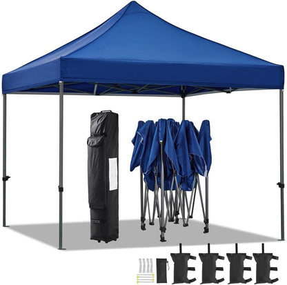 Canopy Tent, Commercial Instant Heavy Duty Canopy, 500D Waterproof Adjustable Canopy with Wheeled Carry Bag, 4 Sandbags and 4 Stakes (10X10, White)
