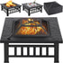 Multifunctional Fire Pit Table 32In Square Metal Firepit Stove Backyard Patio Garden Fireplace for Camping, Outdoor Heating, Bonfire and Picnic