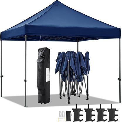 Canopy Tent, Commercial Instant Heavy Duty Canopy, 500D Waterproof Adjustable Canopy with Wheeled Carry Bag, 4 Sandbags and 4 Stakes (10X10, White)