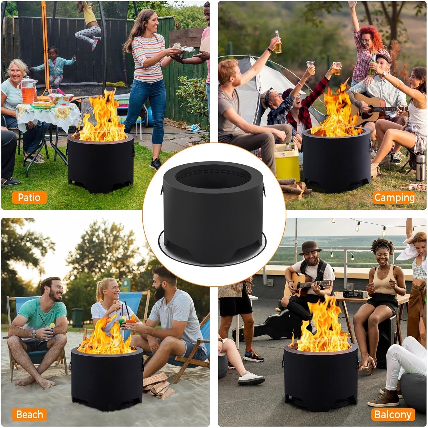 Fire Pit 23.5In Smokeless Fire Pit Tabletop with Stand Outdoor Wood Burning Firepit Set for outside Camping with Silicone Mat &amp; Fire Poker &amp; Rain Cover &amp; Lid &amp; Log Grate